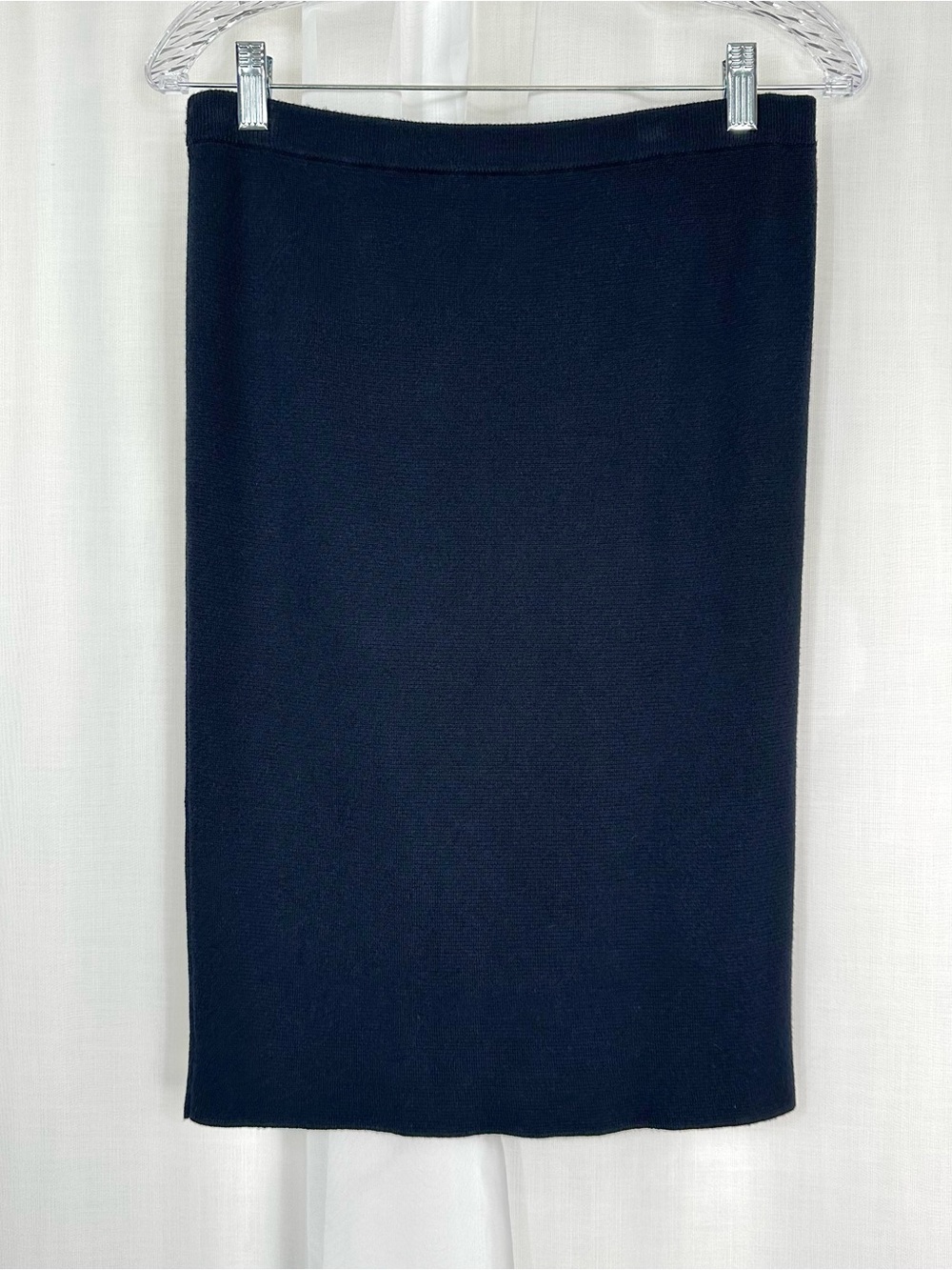 UNIQLO Navy Blue Wool Blend Knit Pencil Skirt Knee Length Pull On Office Work M